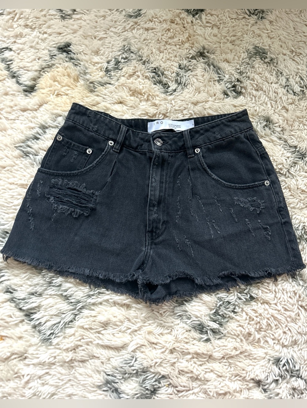 IRO Black Distressed Denim Shorts